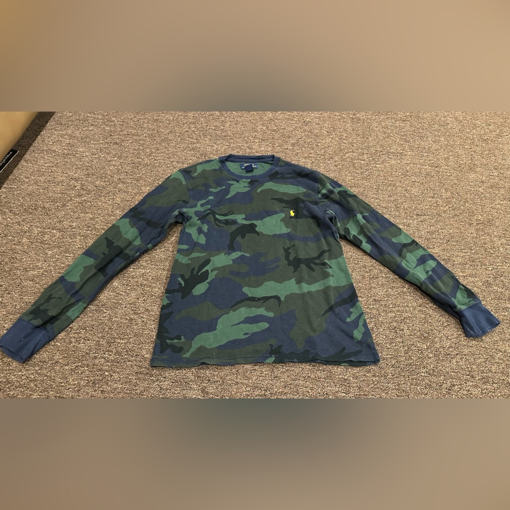 EUC Polo Ralph Lauren M Boys Camouflage Long Sleeve Waffle Shirt